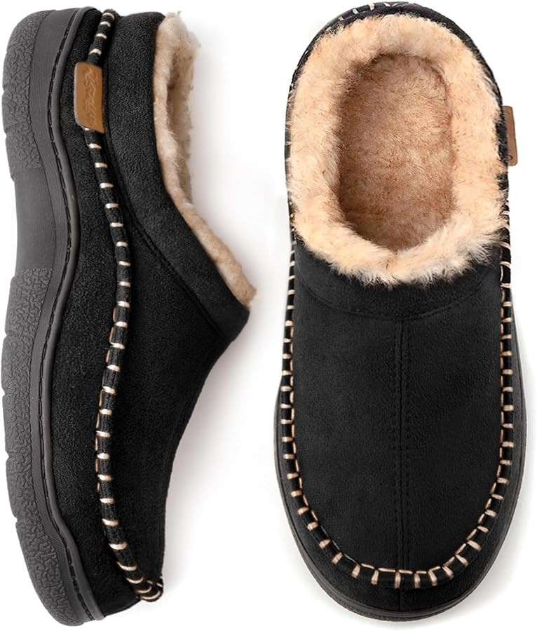 Zigzagger Men's Slip On Moccasin Slippers, Indoor/Outdoor Warm Fuzzy Comfy House Shoes, Fluffy Wi... | Amazon (US)