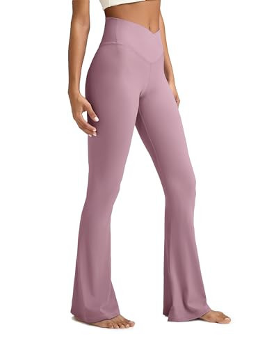 ESOFT Women's Crossover Flare Leggings, High Waisted Wide Leg Flared Yoga Pants Light Purple | Amazon (US)