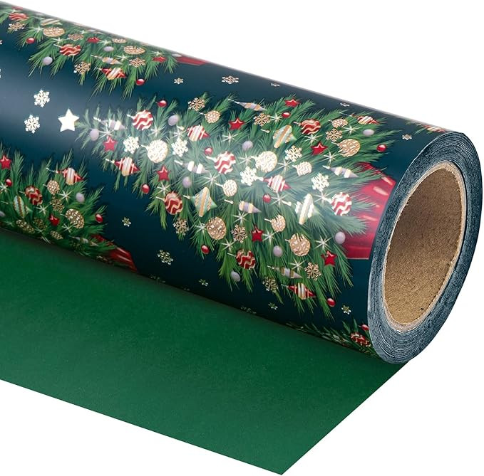 WRAPAHOLIC Reversible Green Christmas Wrapping Paper - Mini Roll - 17 Inch x 33 Feet - Green Chri... | Amazon (US)