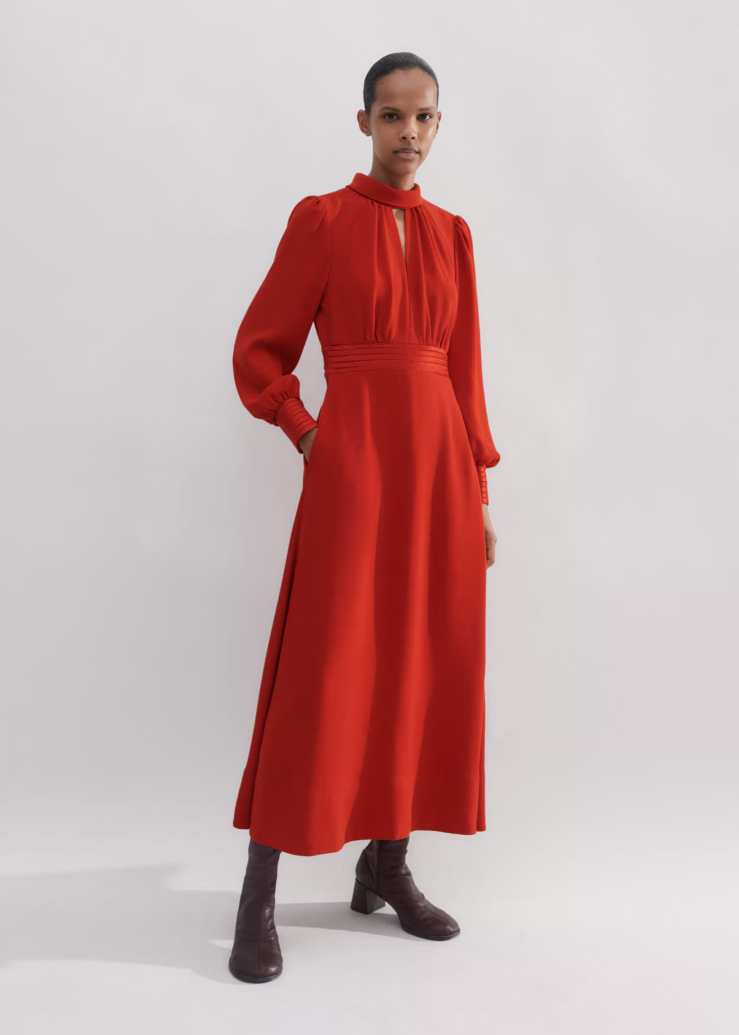 Women's Orange Crepe Ladder Trim Maxi Dress | ME+EM | ME+EM Global (Excluding US)