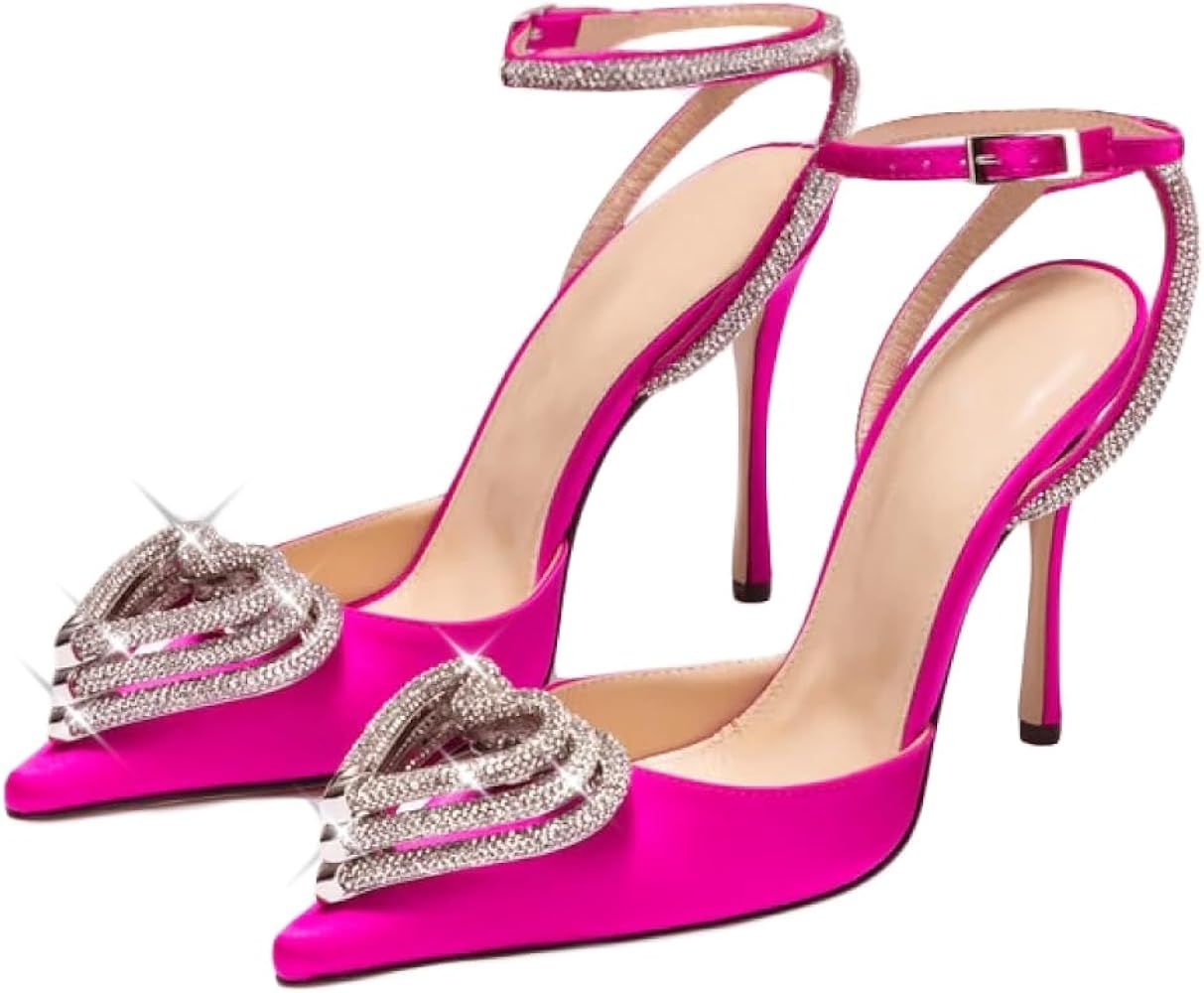 EQAUDES Rhinestone Heels For Women Wedding Heels Stiletto Ankle Strap Pointed Toe Heels Crytal Tr... | Amazon (US)