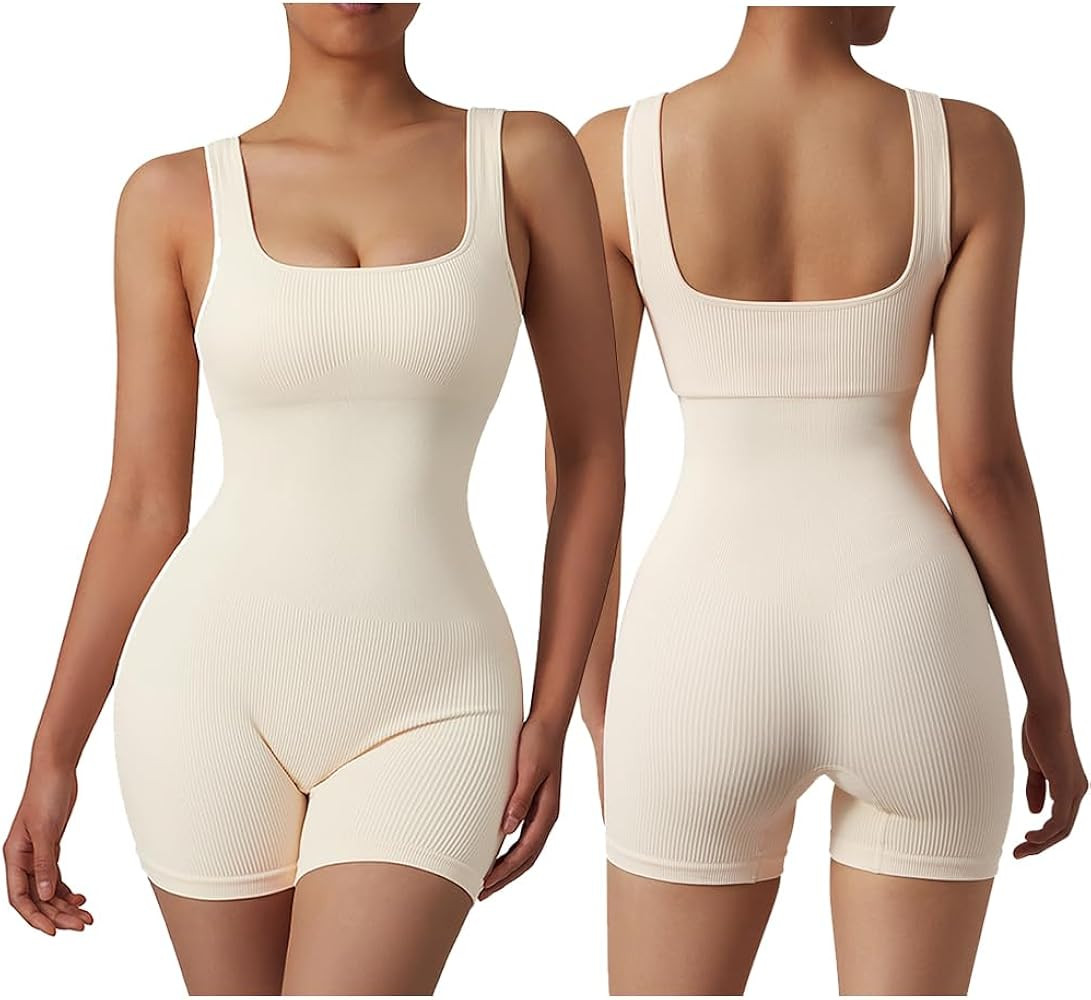 OMKAGI Women Seamless One Piece Jumpsuits Racerback Bodycon Tummy Control Yoga Rompers | Amazon (US)