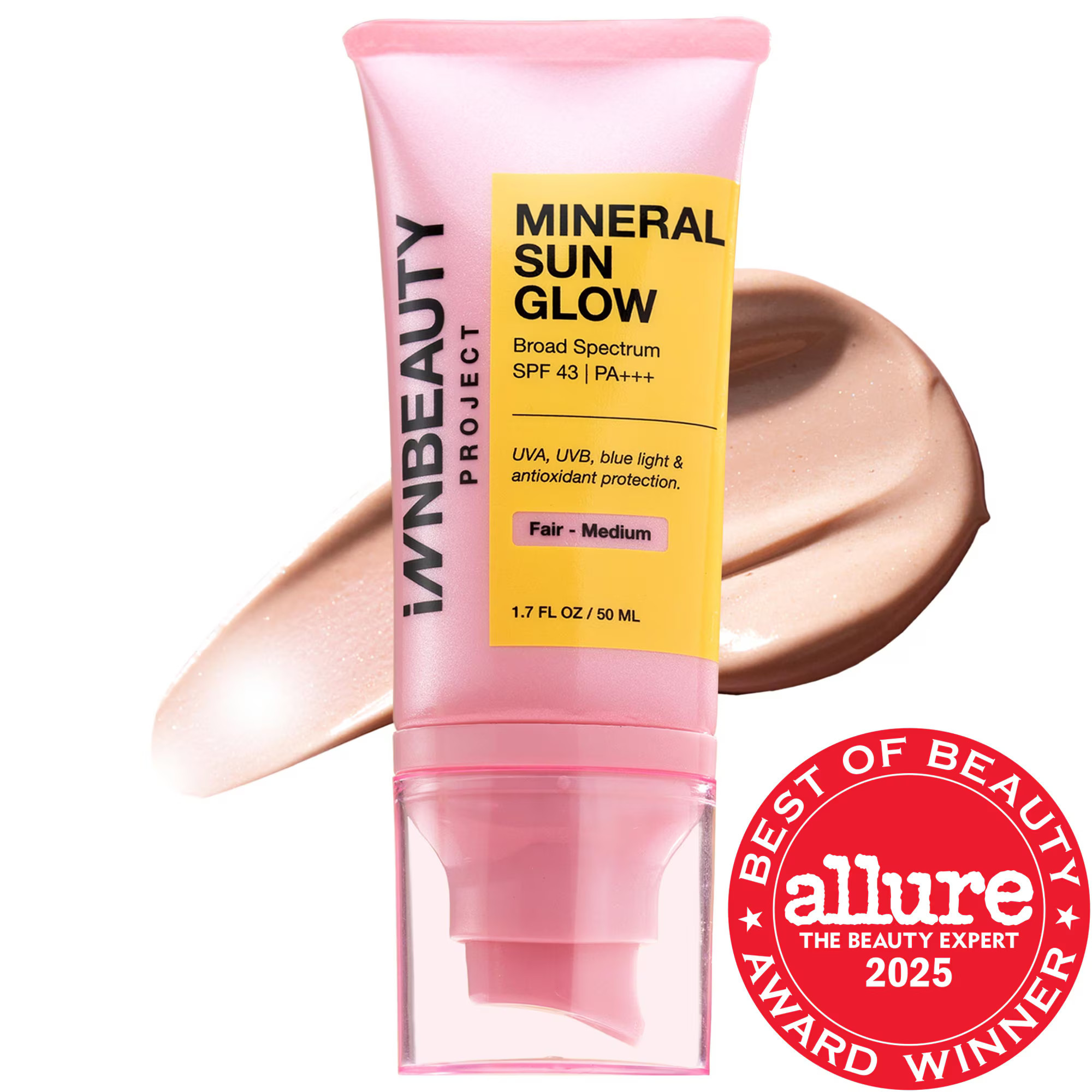 INNBEAUTY PROJECT Mineral Sun Glow Broad Spectrum Sunscreen SPF 43 PA +++ with Peptides and Vitamin C Fair-Medium 1.7 oz | Sephora (US)
