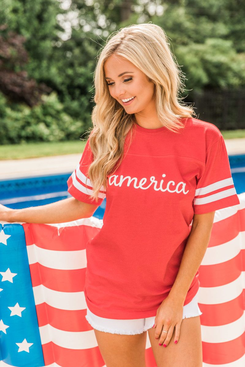 America Script Varsity Graphic Tee | The Pink Lily Boutique