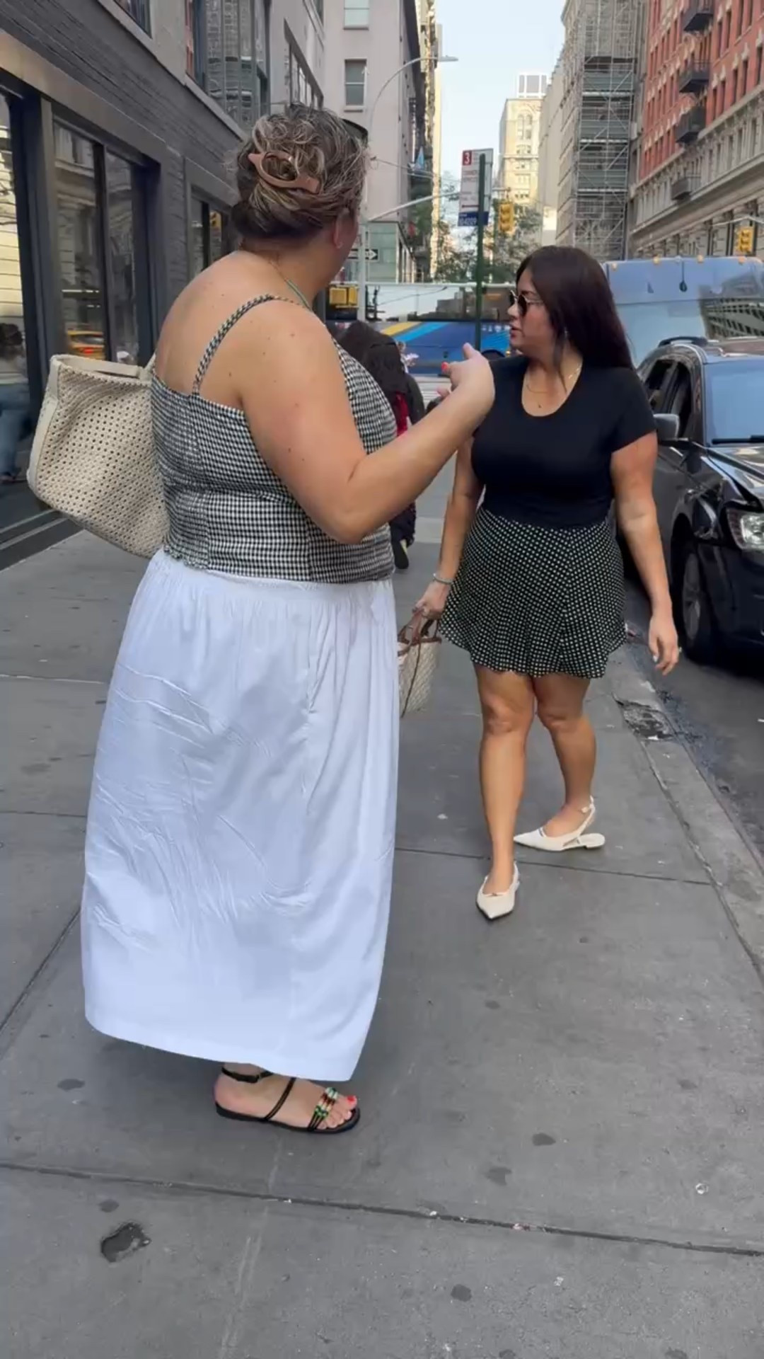 This mini skirt gets so much usage. Sarah’s gingham top and maxi was a compliment magnet. I sized down in mini (to XL/12) Sarah says she wishes she sized down in top and could have sized down in skirt  Shoes are true to size. 