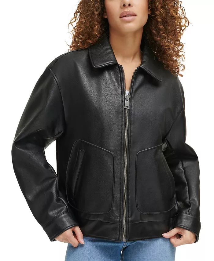 Levi's Women's Retro Faux-Leather Bomber Jacket - Macy's | Macy's