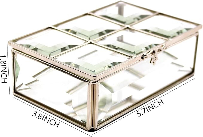 Glass Vintage Jewelry Box Keepsake storage Trinket Ring Display Box Home Decor Beveled Clear Glas... | Amazon (US)