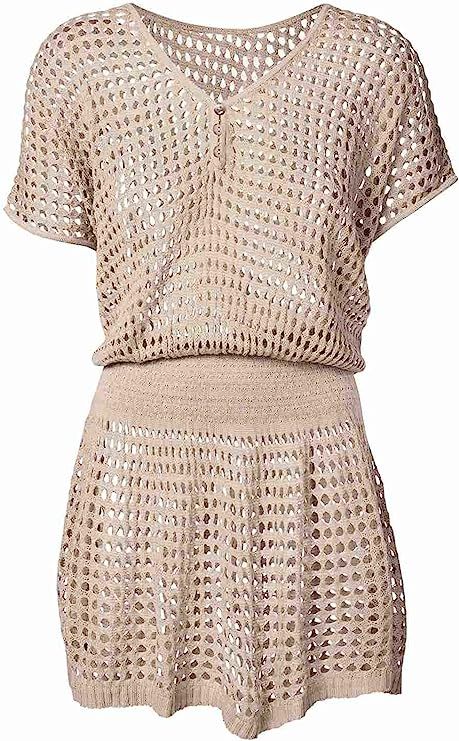 Bestyyou Women's Sexy Crochet Hollow Out Top Beach Tunic Mini Dress Smocked Blouse Swimsuit Cover... | Amazon (US)