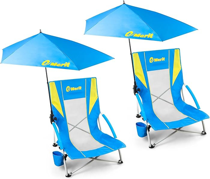 Beach Chair with 360° Adjustable UPF 50+ Umbrella, 300 lbs Heavy Duty Capacity Low Profile Sand ... | Amazon (US)