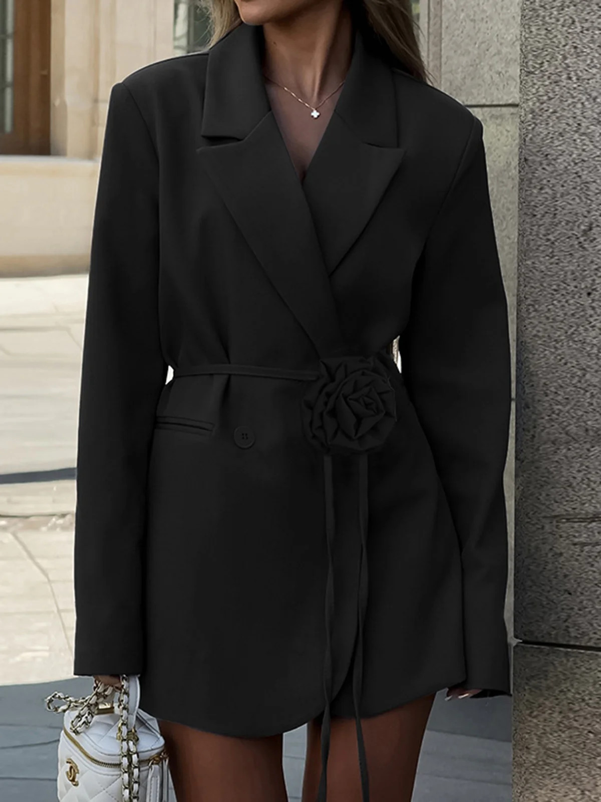 3D Flower Rope Belted Blazer | Commense