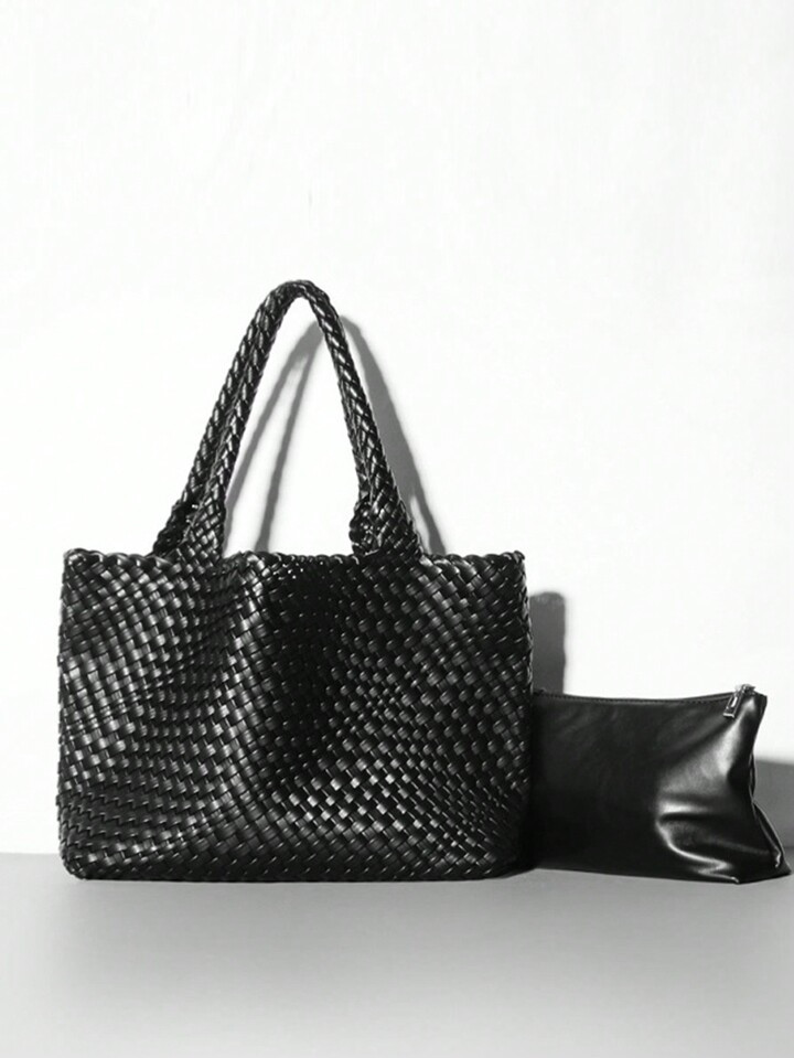 New Arrival European And American Style Mom Tote Bag, Braided Handle, Lightweight Beach Bag With ... | SHEIN