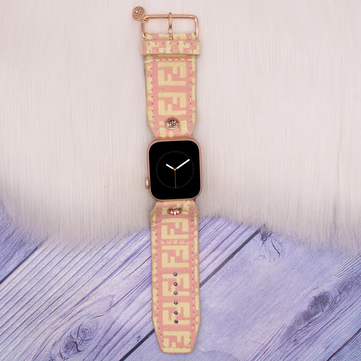 PRE-ORDER - Upcycled Pink & Cream Fendi Zucchino with Brushed Gold Watchband | Sparkl