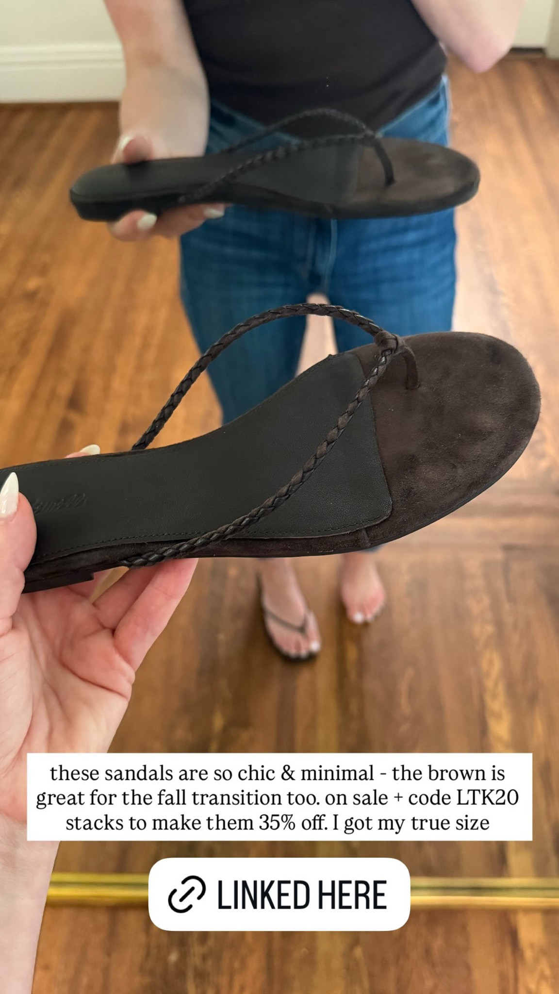 these sandals are so chic & minimal - the brown is great for the fall transition too. on sale + code LTK20 stacks to make them 35% off. I got my true size

#LTKgrwm #LTKootd