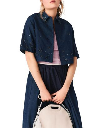 Embroidered Cropped Denim Shirt | Bloomingdale's (US)