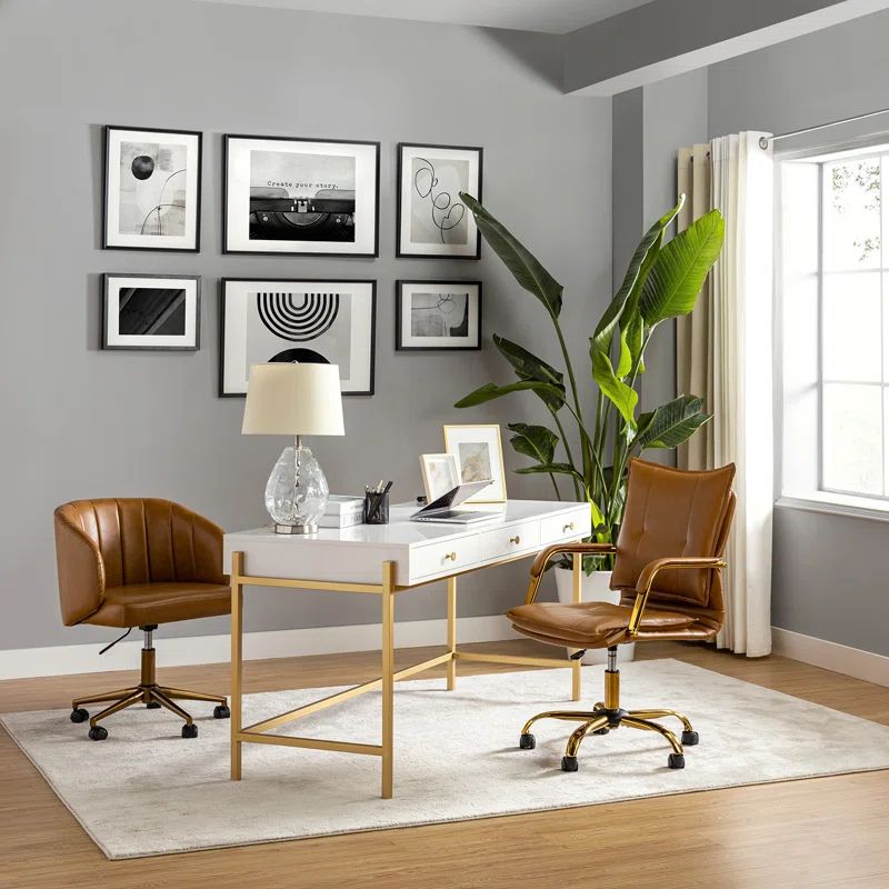 Lundgren Leather Task Chair with Foam Padded Arms | Wayfair North America