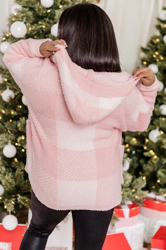 Dream Of The Day Pink Plaid Hooded Fuzzy Cardigan FINAL SALE | Pink Lily
