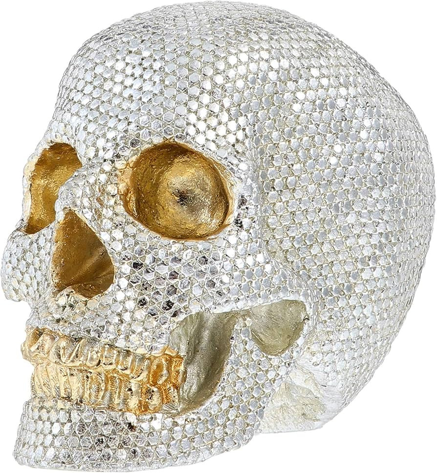 Halloween Skull Decor - 1Pc Silver Human Head Skull Bling Resin Realistic Skeleton Head Statue fo... | Amazon (US)