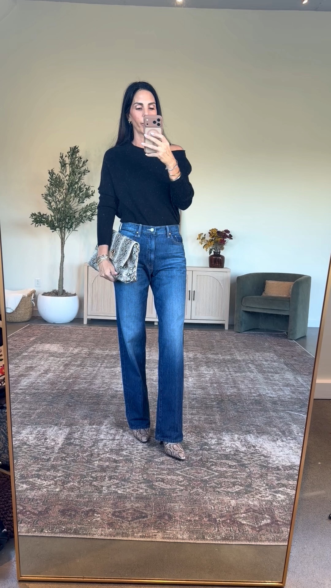 A pop of snakeskin with a classic cashmere from @Quince and the perfect straight leg denim 
Top- small 
Denim - 26 long @Pistola Denim 
Boots are tts @DSW

#LTKU #LTKSaleAlert #LTKootd