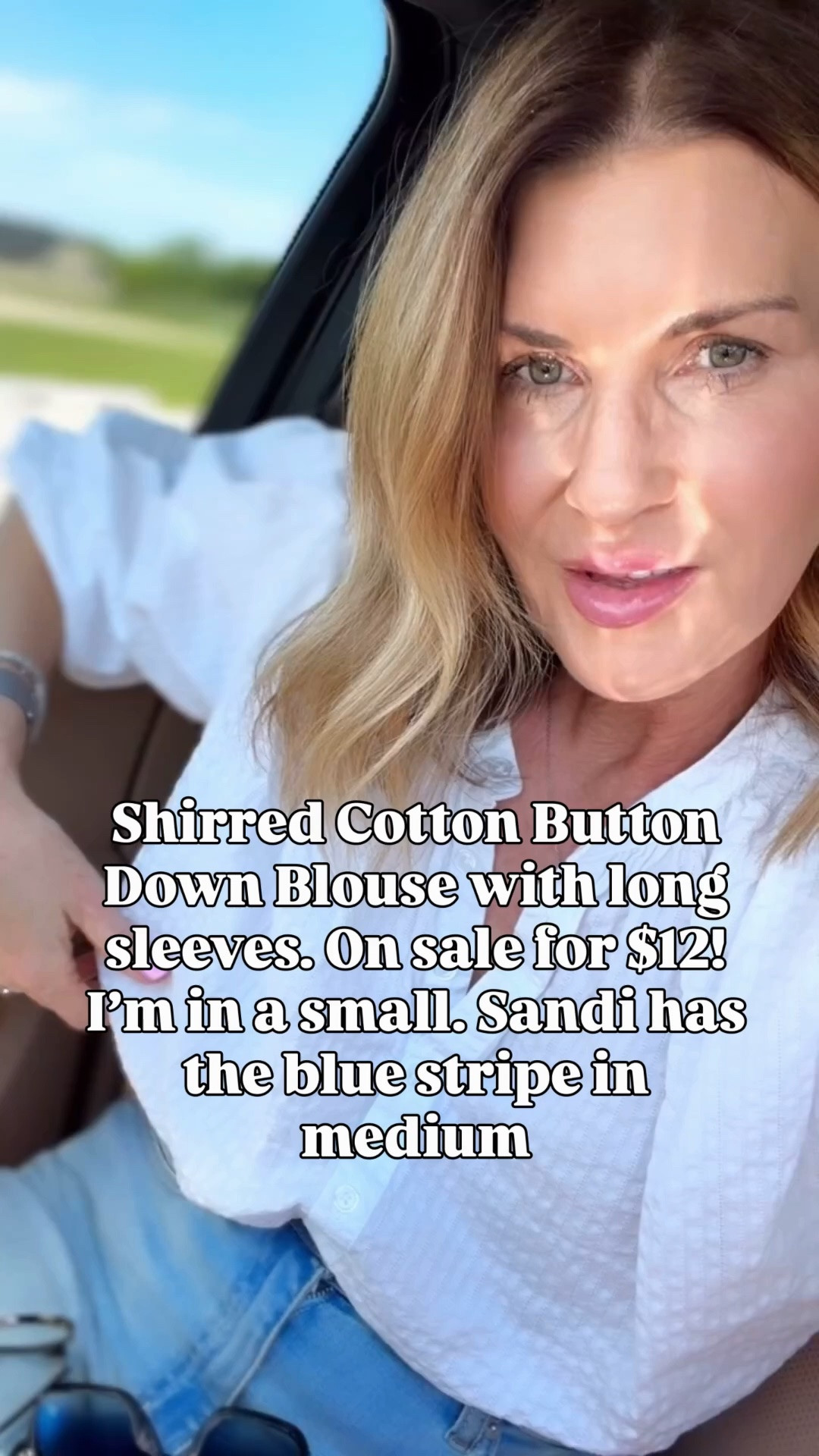 The cutest cotton button down blouse on sale for $12! I’m in a small. Sandi has in blue stripe and wears a medium

#LTKOver40