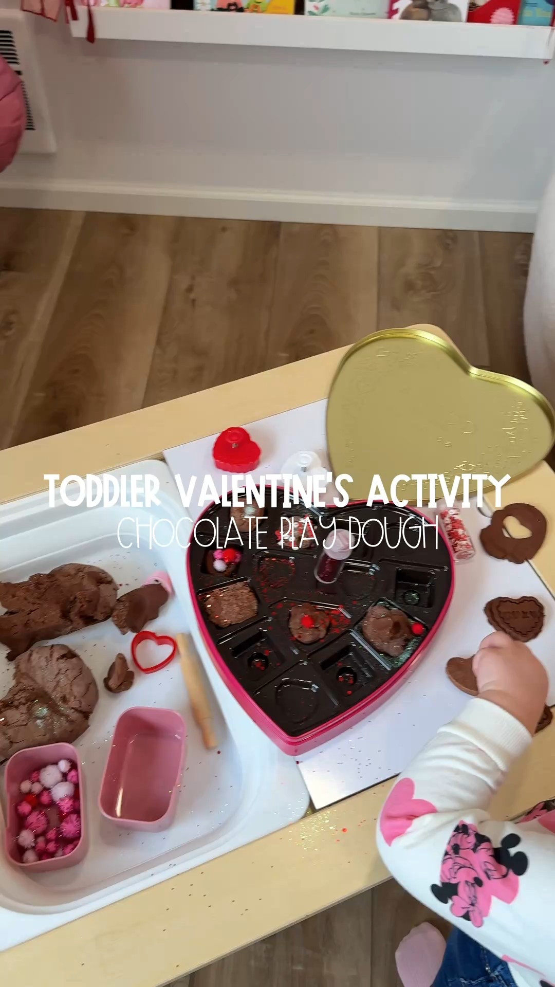 Chocolate-scented playdough + an empty Valentine’s chocolate box = the sweetest little activity 🤎🍫

We made homemade cocoa playdough and used an empty heart-shaped chocolate box to “make” playdough chocolates. I added a little glitter, heart cookie cutters, and a rolling pin, and she played forever.

It smells amazing, is super soft, and uses ingredients you probably already have at home. Such an easy Valentine’s Day sensory activity for toddlers.

Recipe I used below 👇

Chocolate Playdough Recipe 🍫
• 2 cups all-purpose flour
• 1 cup salt
• ½ cup cocoa powder
• 2 tbsp cream of tartar
• 2 tbsp vegetable oil
• 1½ cups boiling water

(Mix dry ingredients, stir in oil + water, knead once cool)

#LTKKids #LTKmomlife #LTKValentine