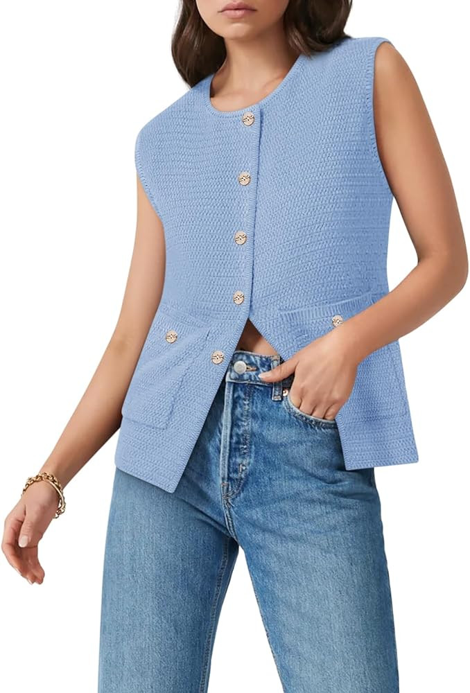 Yousify Womens Sweater Vest Sleeveless Button Down Round Neck Knitted Tank Tops Casual Cardigan f... | Amazon (US)