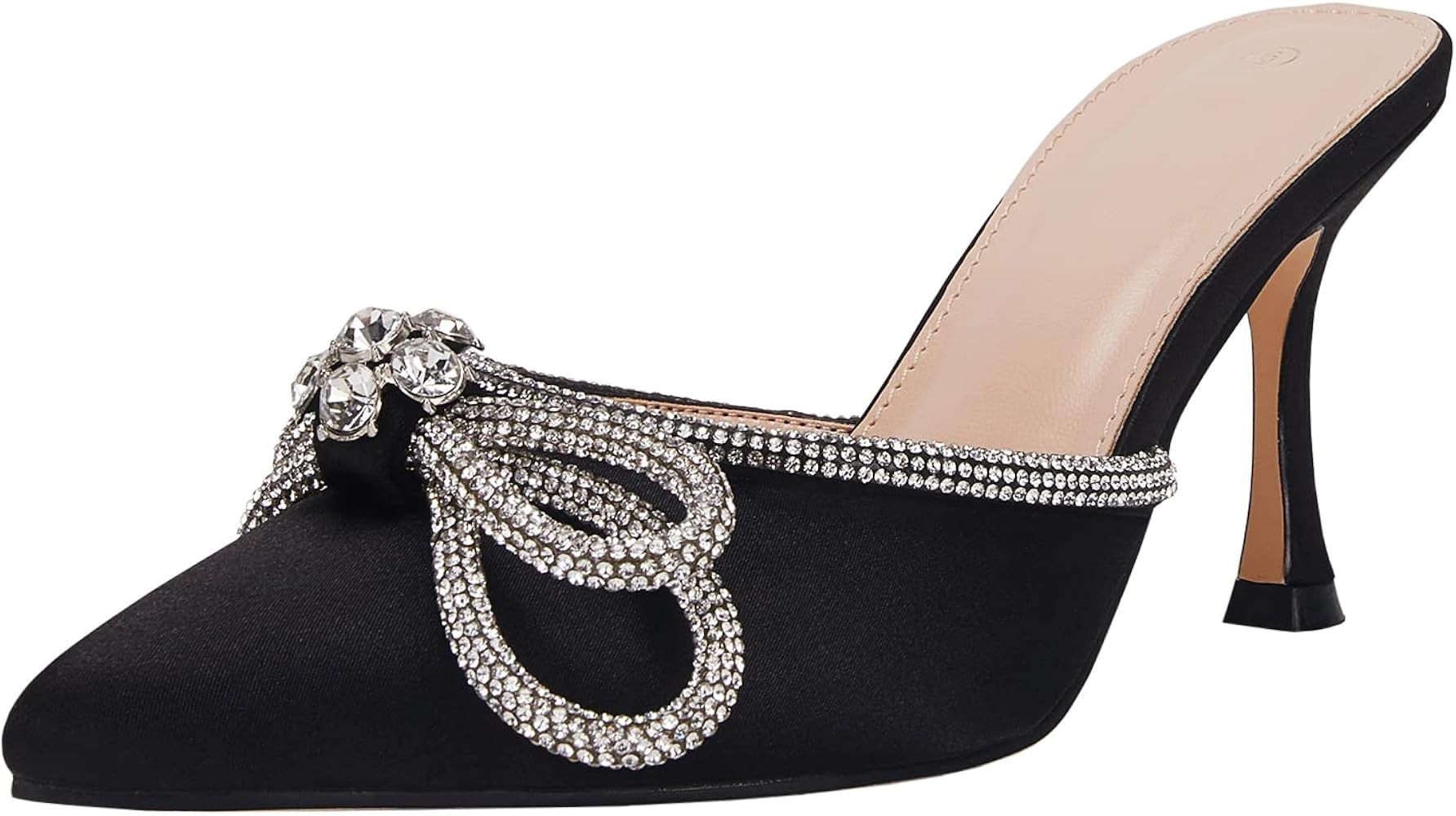 VETASTE Women's Pointed Toe Clear Heels Double Crystal Bow Mule Pumps Wedding Party Shoes | Amazon (US)