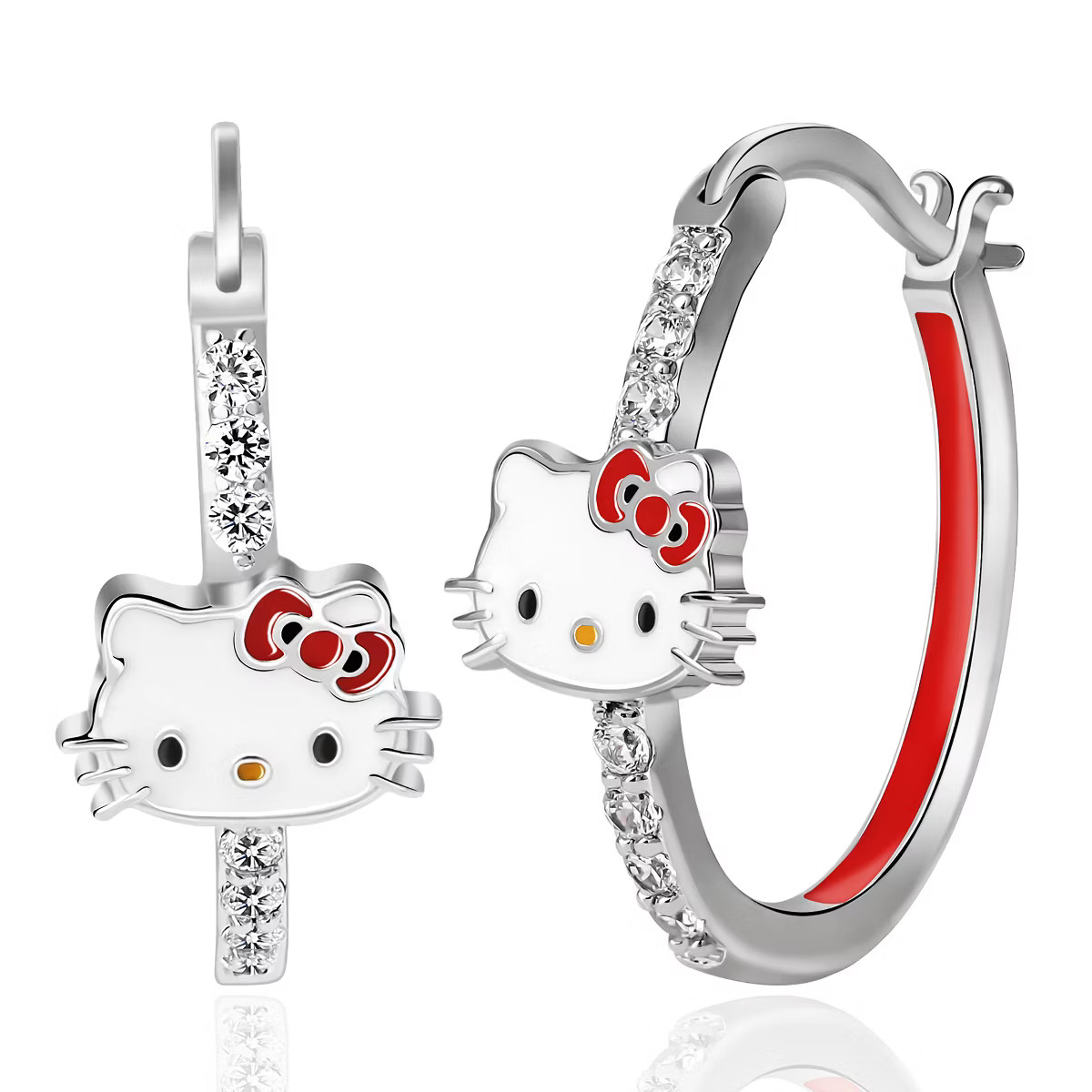 Hello Kitty Womens Cubic Zirconia and Enamel Hoop Earrings | Target