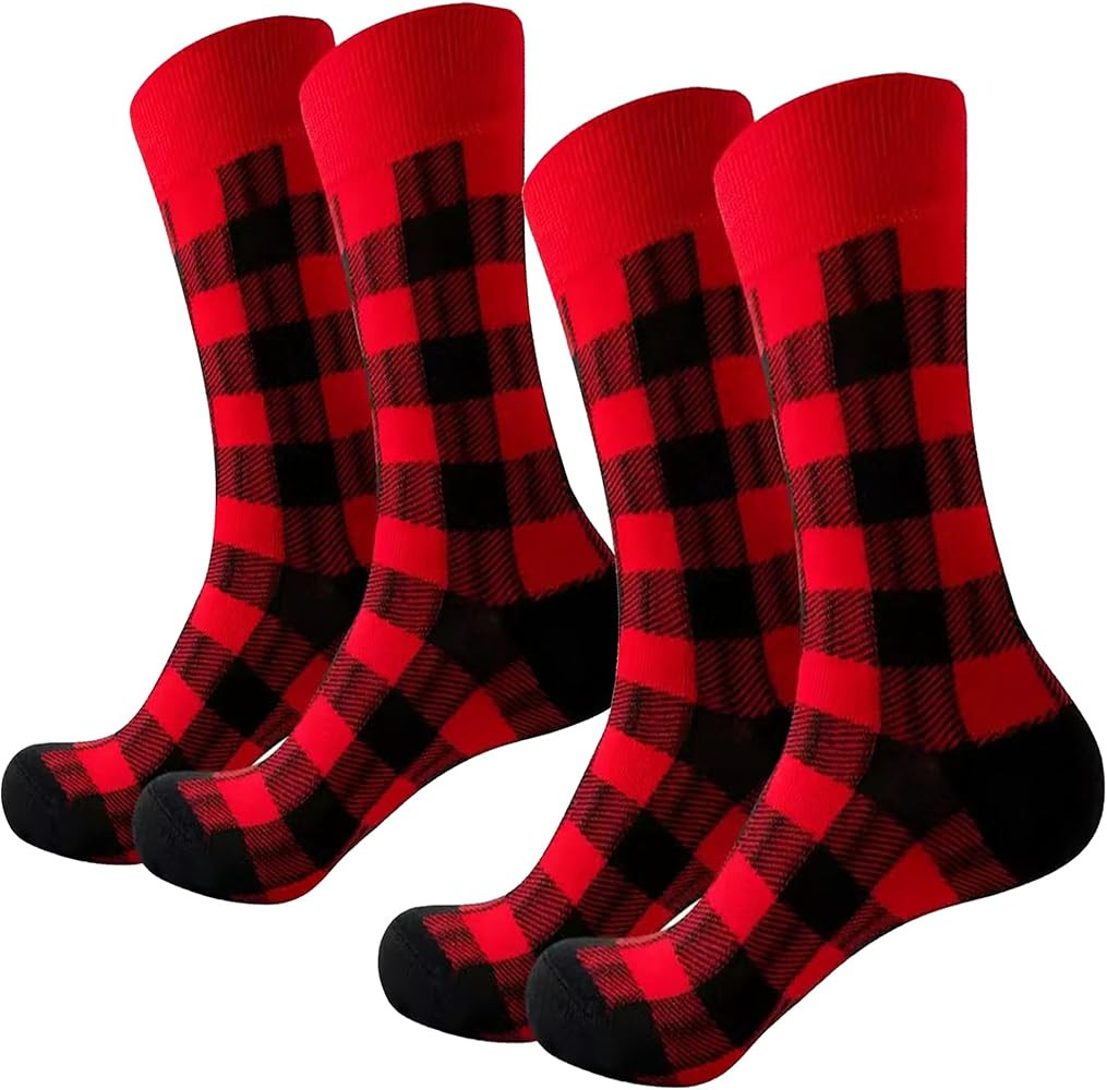 Buffalo-Plaid-Cotton-Socks - Check Crew Socks Hiking Casual Warm Socks 2-pairs Fit for women | Amazon (US)