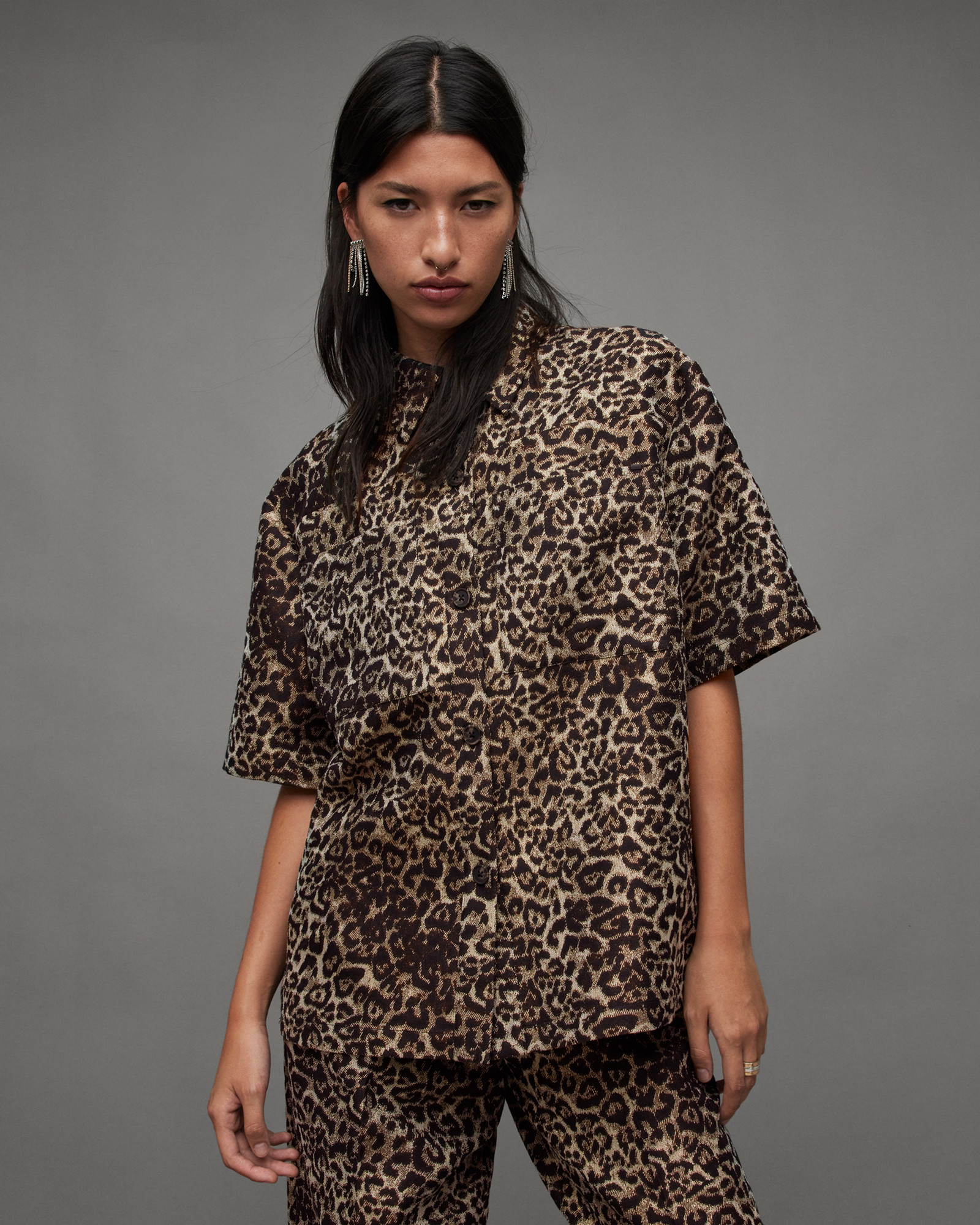 Jemi Leopard Print Relaxed Fit Shirt LEOPARD GOLD | ALLSAINTS US | AllSaints US