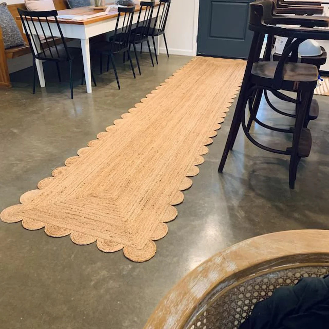 Natural Jute Scalloped Rug,Jute Scalloped Rug,Bohemian Scallop Rug, Natural Jute Area Rug, Jute R... | Etsy (US)