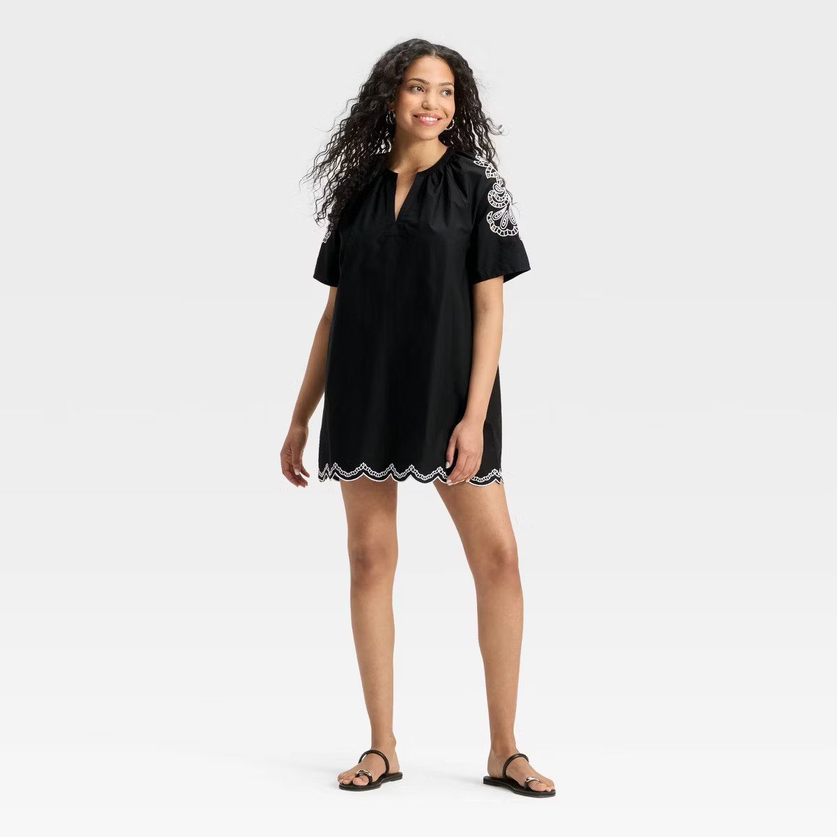 Women's Short Sleeve Eyelet Mini A-Line Dress - Universal Thread™ Black | Target