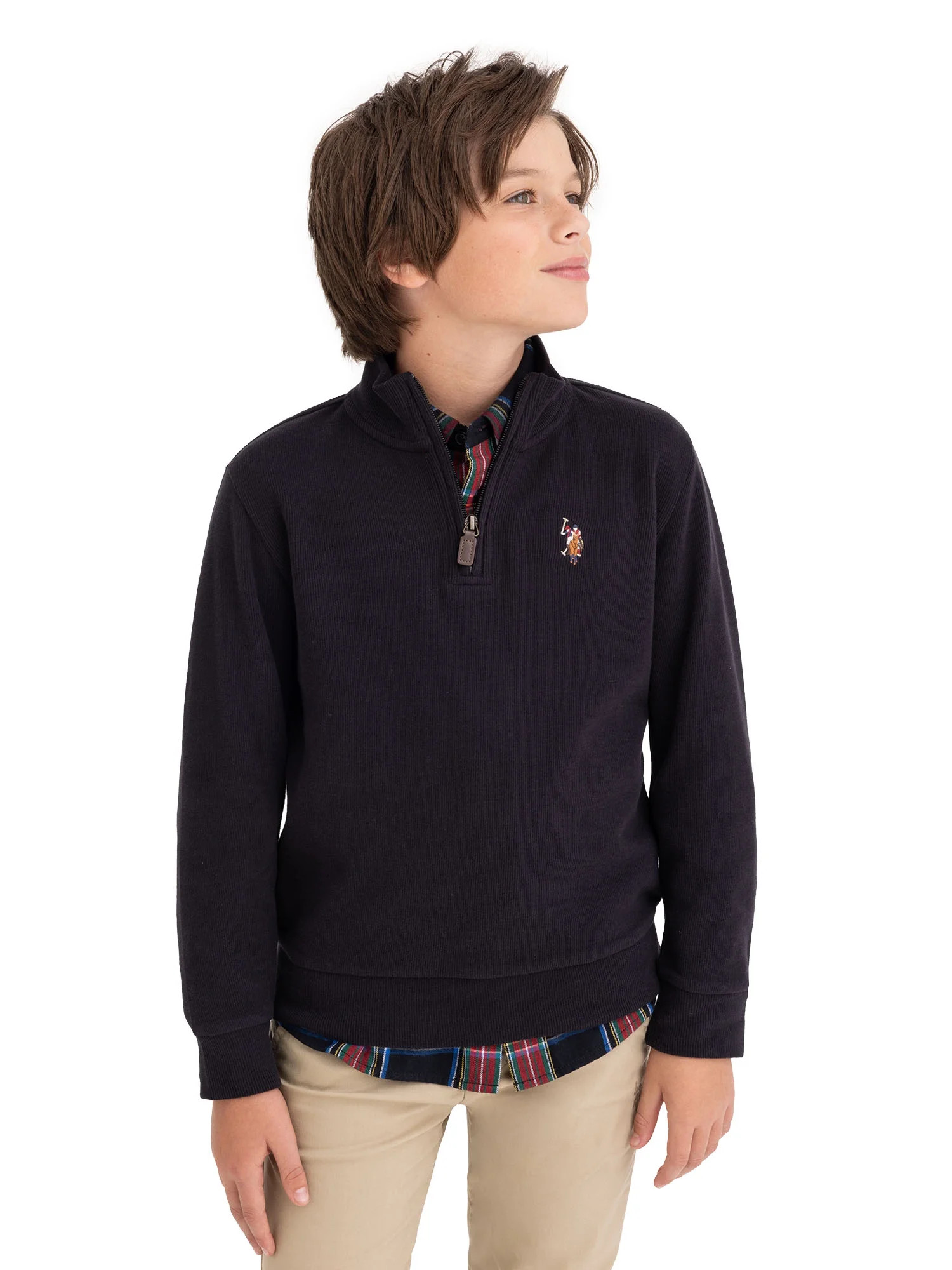 U.S. Polo Assn. Boys Flatback Rib Quarter Zip, Sizes 4-18 | Walmart (US)