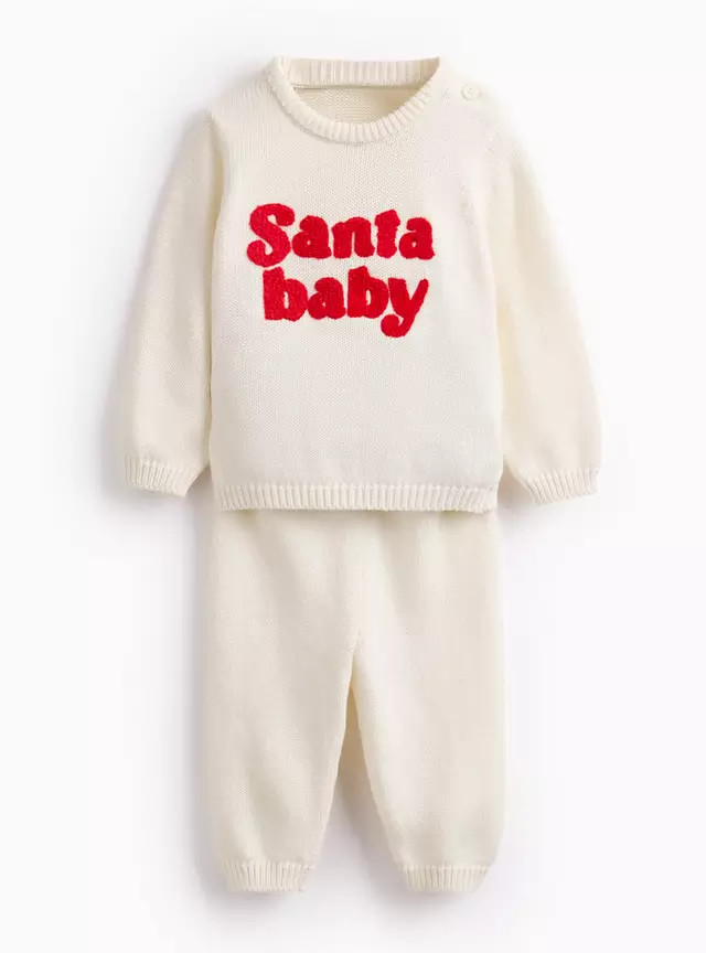 Matching Family Christmas Santa Baby Slogan Knitted Set 9-12 months | Tu Clothing