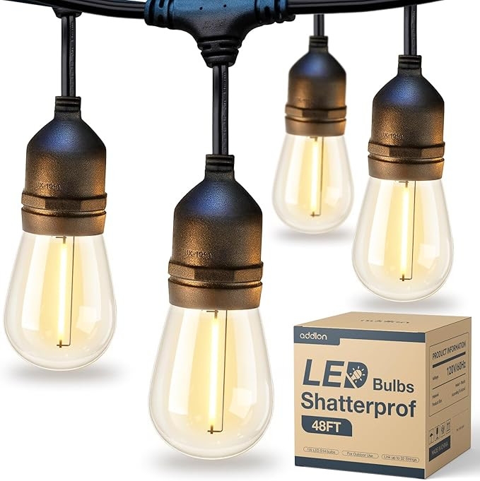 addlon LED Outdoor String Lights 48FT with Edison Vintage Shatterproof Bulbs and Commercial Grade... | Amazon (US)