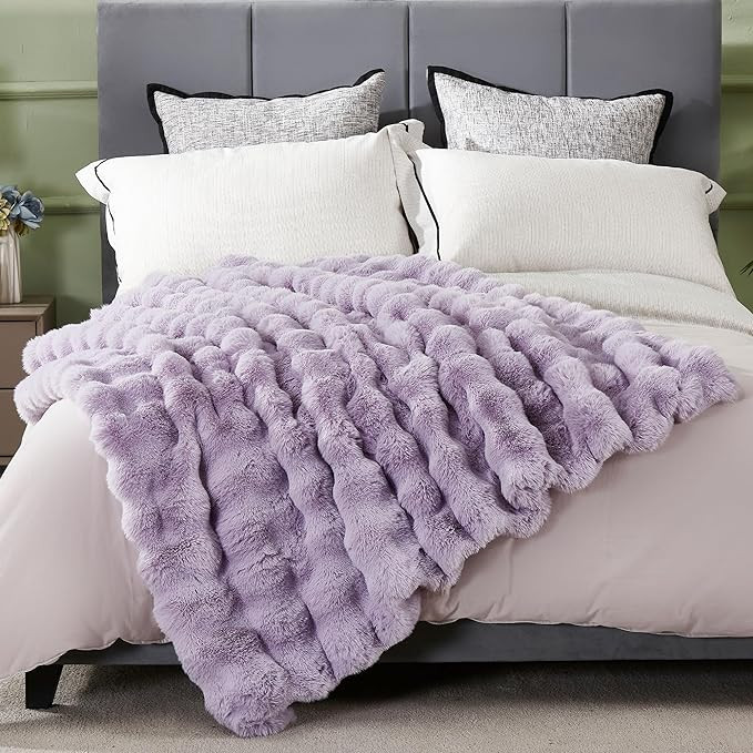 Decorative Soft Fuzzy Faux Fur Throw Blanket for Couch Sofa 50" x 60", Reversible Plush Microfibe... | Amazon (US)