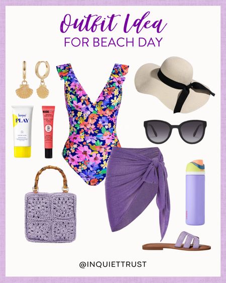 Here's a cute beach outfit idea for your vacation trips this Spring and Summer! A floral one-piece swimsuit and purple cover-up, a cute handbag, stylish sunglasses, floppy hat, and more.
#capsulewardobe #springfashion #resortwear #vacationlook

#LTKSeasonal #LTKStyleTip #LTKSwim