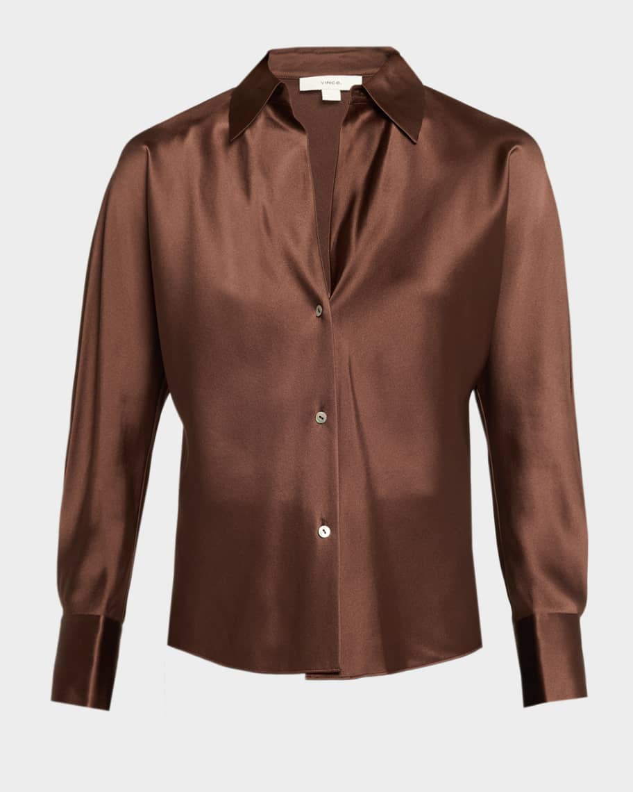 Vince Bias Silk Long-Sleeve Blouse | Neiman Marcus