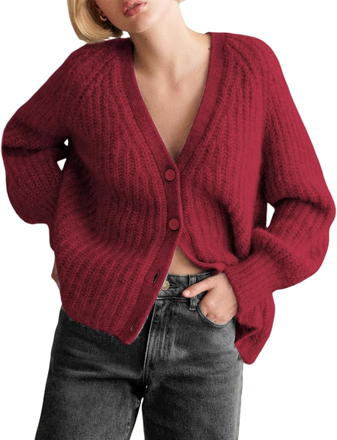 Yimoon Womens Cardigan Sweater Button Down Long Sleeve Chunky Knit Sweater Top V Neck Fall Open F... | Amazon (US)