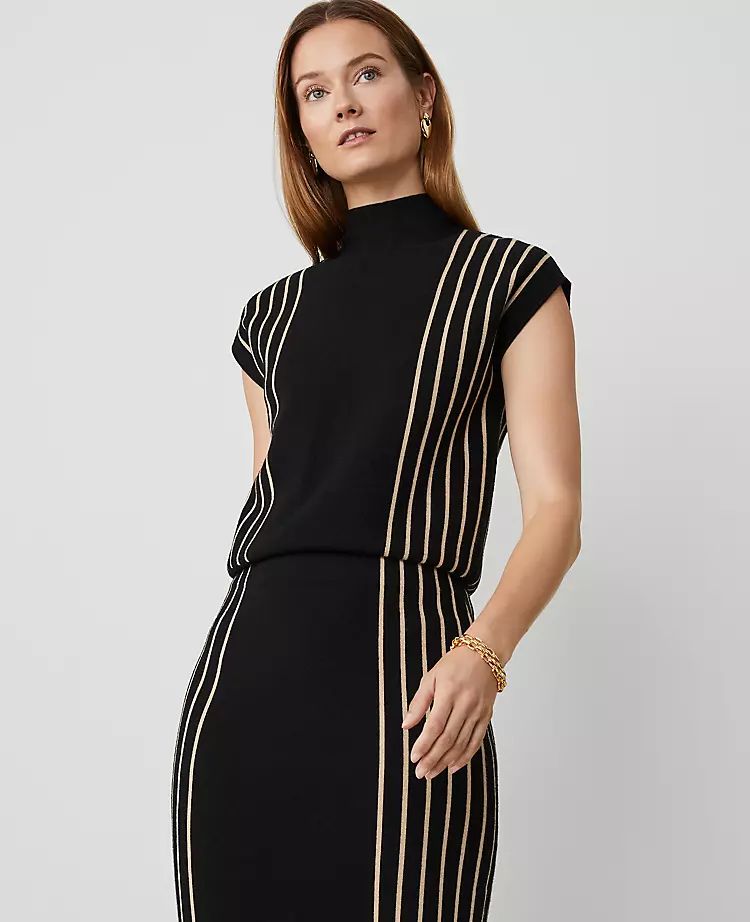 Vertical Stripe Mock Neck Shell | Ann Taylor (US)