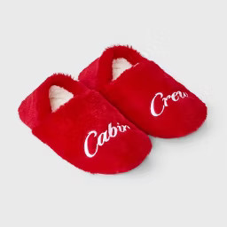 Adult Embroidered 'Cabin Crew' Faux Fur Christmas Slipper Socks with Grippers - Wondershop™ Red | Target
