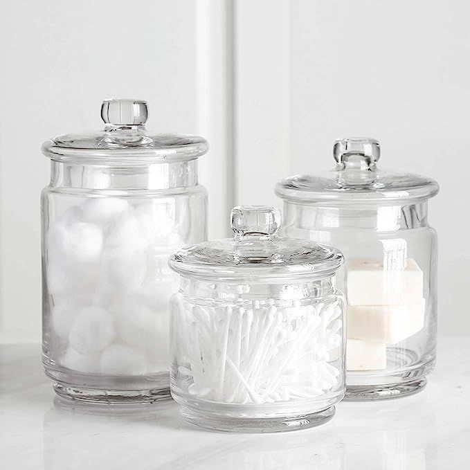 Whole Housewares Clear Glass Apothecary Jars-Cotton Jar-Bathroom Storage Organizer Canisters Set ... | Amazon (US)