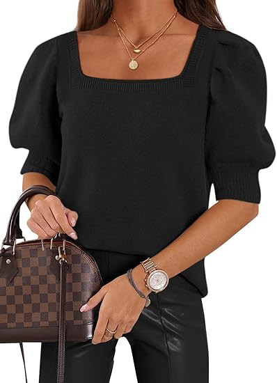 ATHMILE Women's Puff Short Sleeve Sweater Tops 2025 Spring Summer Fall Trendy Casual T Shirts Blo... | Amazon (US)