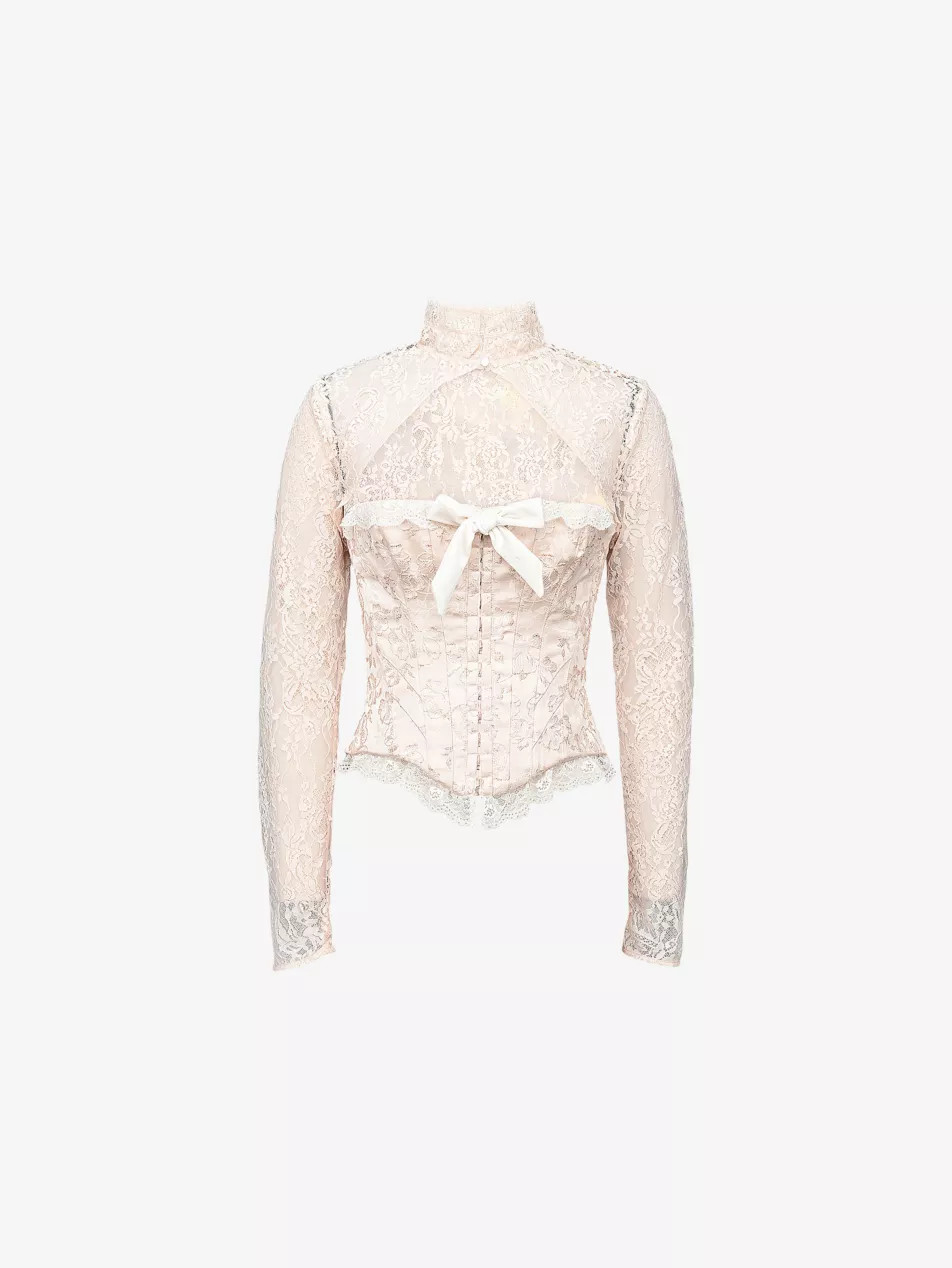 Perdita Metallic-Jacquard Corset and Bolero Lace Top | Selfridges