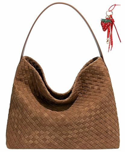 FRESHBRIEFS Woven Suede Shoulder Bag for Women,Suede Handbag Hobo Fashion Tote Bag Satchel for Work Weekend Travel Purse 2025 Brown Purse Crescent Bags | Amazon (US)