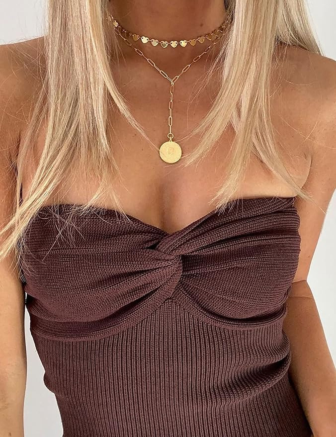 MISSACTIVER Women’s Y2K Sexy Twist Front Knitted Tube Top Strapless Solid Ruched Rib-Knit Crop ... | Amazon (US)