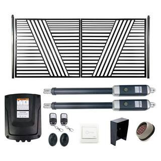 16 ft. x 6 ft. Automated Steel Sofia Dual Swing Black Steel Driveway Gate and Gate Opener Kit ETL Listed Fence Gate | The Home Depot