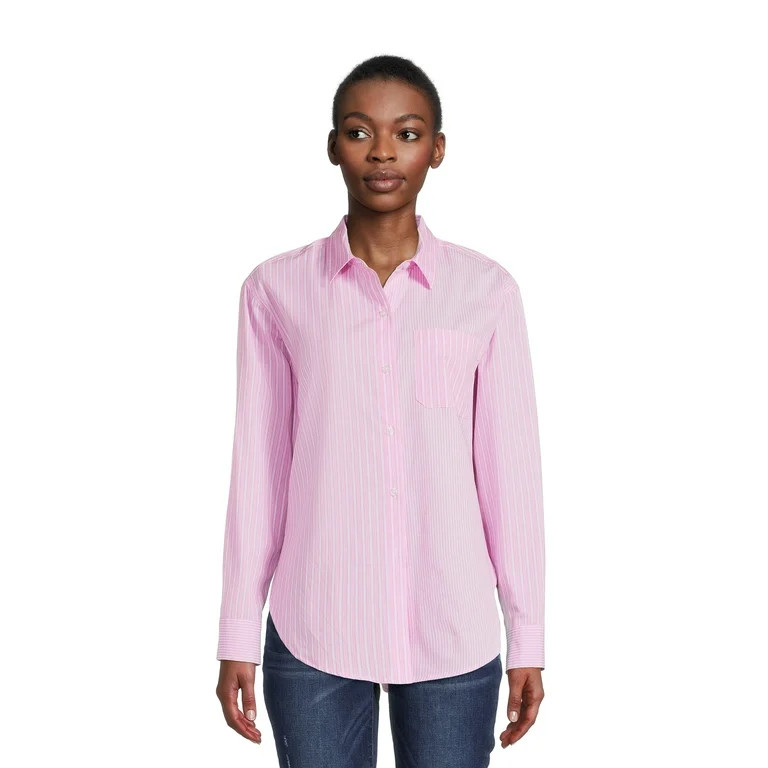 Time and Tru Women's Mixed Stripe Long Sleeve Shirt, Sizes XS-XXXL (Women's and Women's Plus) | Walmart (US)