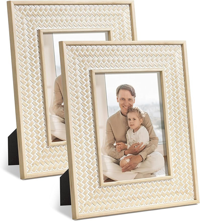 Sonefreiy 5x7 Picture Frame, Boho Decor 5 x 7 Photo Frame Rattan Pattern Set of 2 for Wall and Ta... | Amazon (US)