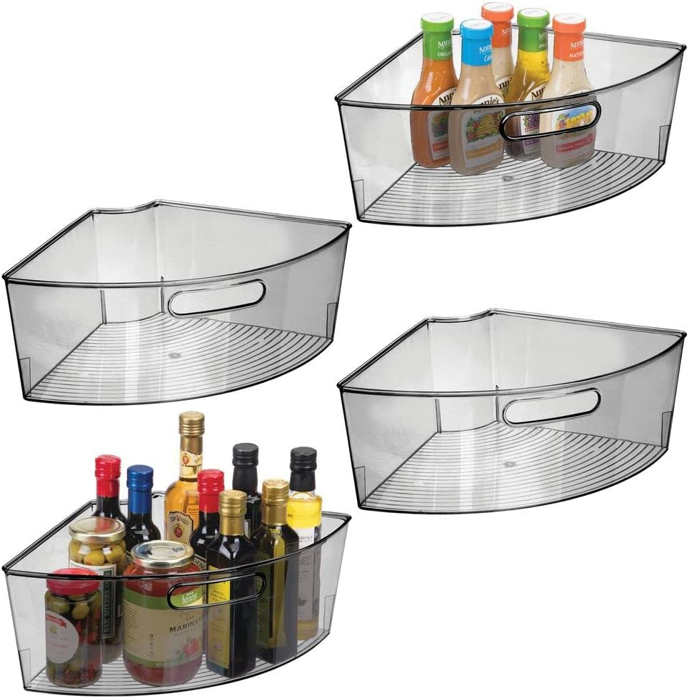 mDesign Kitchen Cabinet Plastic Lazy Susan Storage Turntable Organizer Bins w/Built-In Handle - L... | Amazon (US)