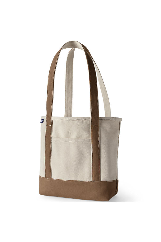 Medium Natural 5 Pocket Open Top Long Handle Canvas Tote Bag - Lands' End - Brown | Lands' End (US)